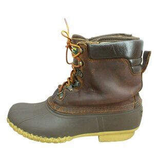 LL Bean Brown Leather 8" Gore-tex Insulated Padded Collar Duck Boots Size 9 M